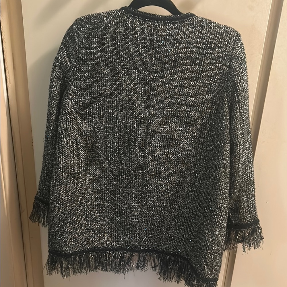 🎉3X HOST PICK🎉 Zara Black & Silver Tweed Jacket with Fringe Trim - Picture 3 of 11